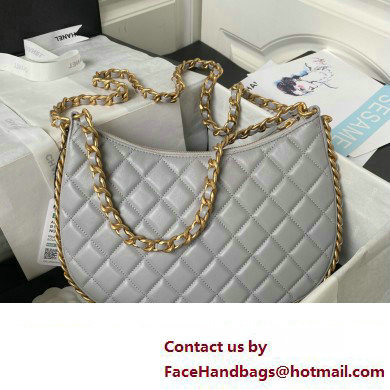 Chanel Shiny Crumpled Lambskin  &  Gold-Tone Metal Large Hobo Bag AS4368 Gray 2023
